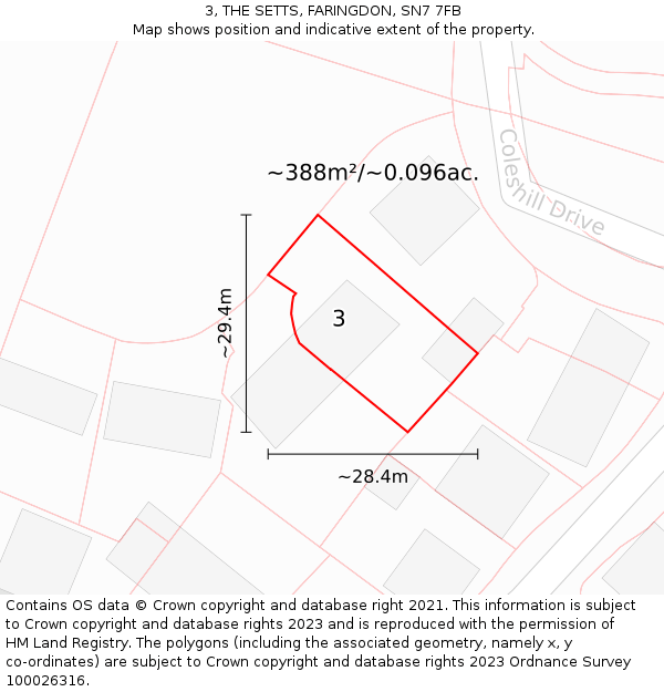 3, THE SETTS, FARINGDON, SN7 7FB: Plot and title map