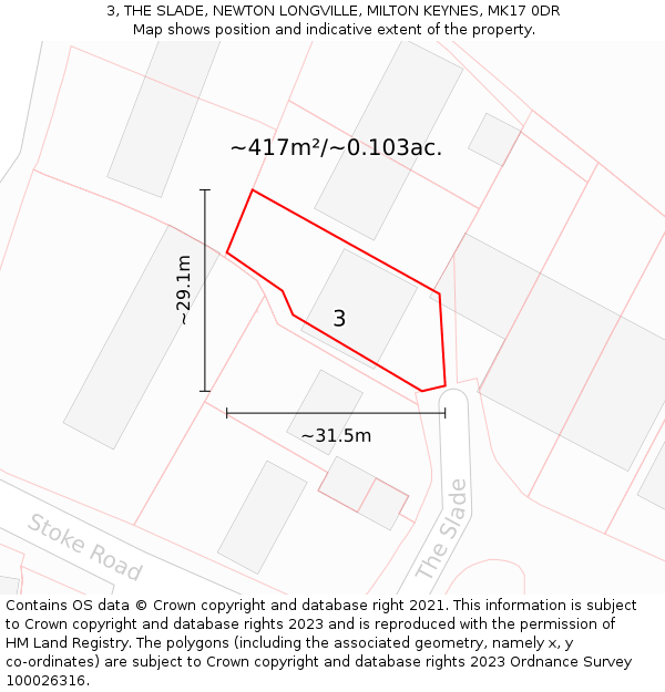 3, THE SLADE, NEWTON LONGVILLE, MILTON KEYNES, MK17 0DR: Plot and title map