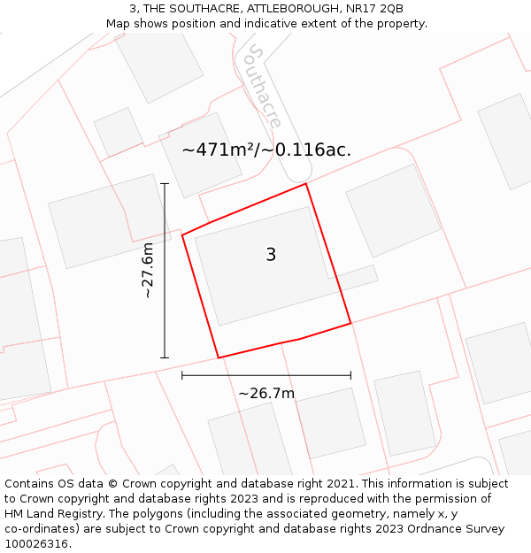 3, THE SOUTHACRE, ATTLEBOROUGH, NR17 2QB: Plot and title map