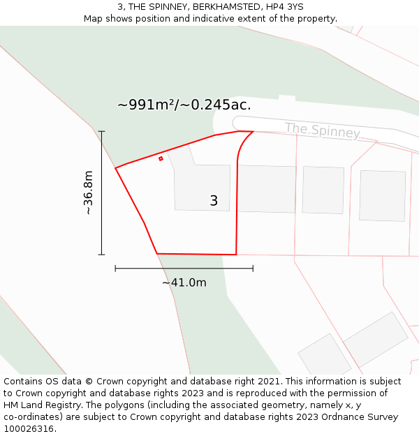 3, THE SPINNEY, BERKHAMSTED, HP4 3YS: Plot and title map