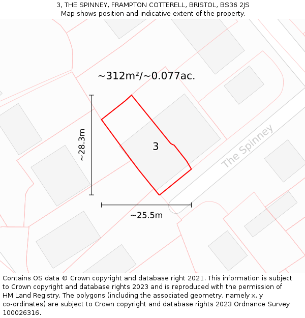 3, THE SPINNEY, FRAMPTON COTTERELL, BRISTOL, BS36 2JS: Plot and title map