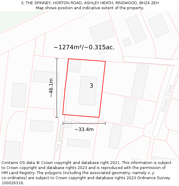 3, THE SPINNEY, HORTON ROAD, ASHLEY HEATH, RINGWOOD, BH24 2EH: Plot and title map