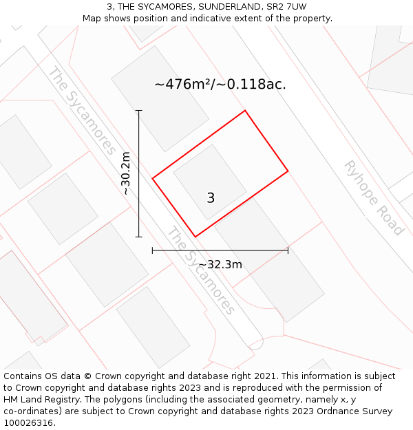 3, THE SYCAMORES, SUNDERLAND, SR2 7UW: Plot and title map