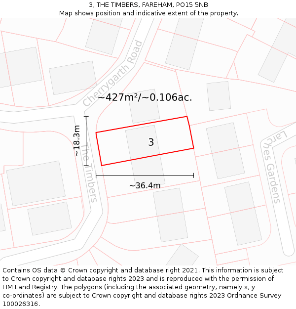 3, THE TIMBERS, FAREHAM, PO15 5NB: Plot and title map