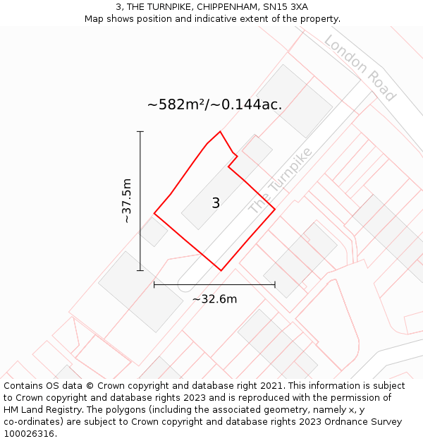 3, THE TURNPIKE, CHIPPENHAM, SN15 3XA: Plot and title map