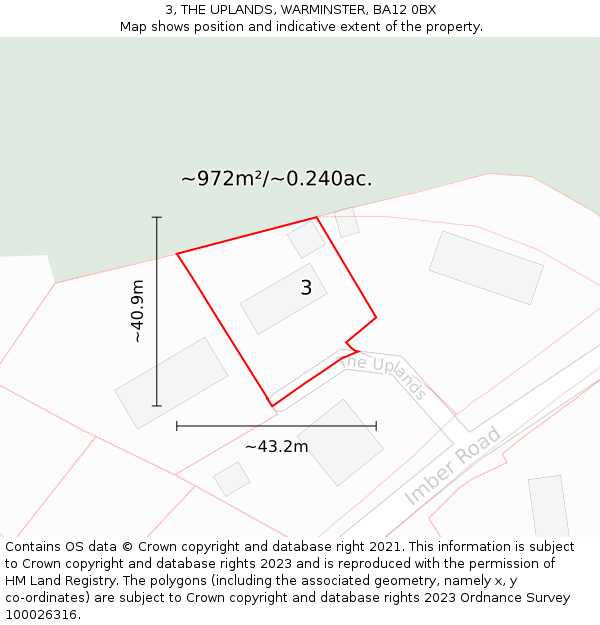 3, THE UPLANDS, WARMINSTER, BA12 0BX: Plot and title map