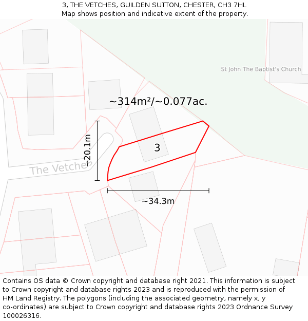 3, THE VETCHES, GUILDEN SUTTON, CHESTER, CH3 7HL: Plot and title map