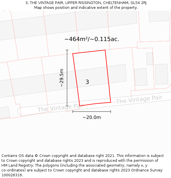 3, THE VINTAGE PAIR, UPPER RISSINGTON, CHELTENHAM, GL54 2RJ: Plot and title map