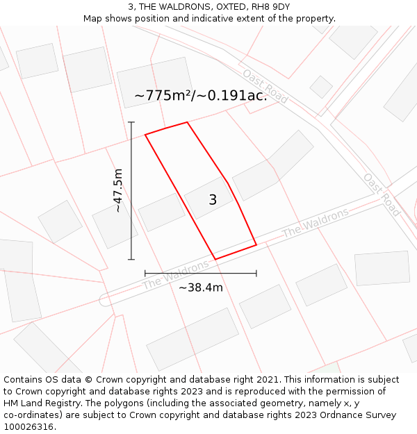 3, THE WALDRONS, OXTED, RH8 9DY: Plot and title map