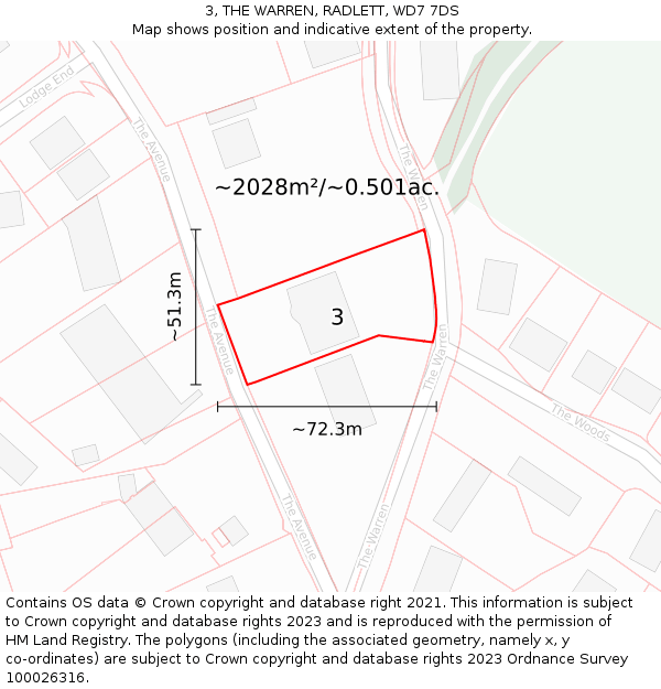 3, THE WARREN, RADLETT, WD7 7DS: Plot and title map