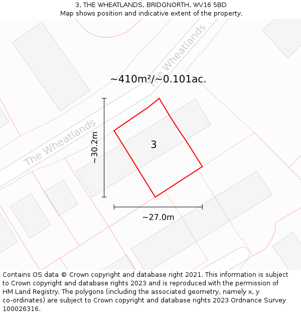 3, THE WHEATLANDS, BRIDGNORTH, WV16 5BD: Plot and title map