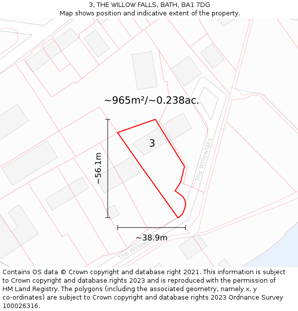 3, THE WILLOW FALLS, BATH, BA1 7DG: Plot and title map