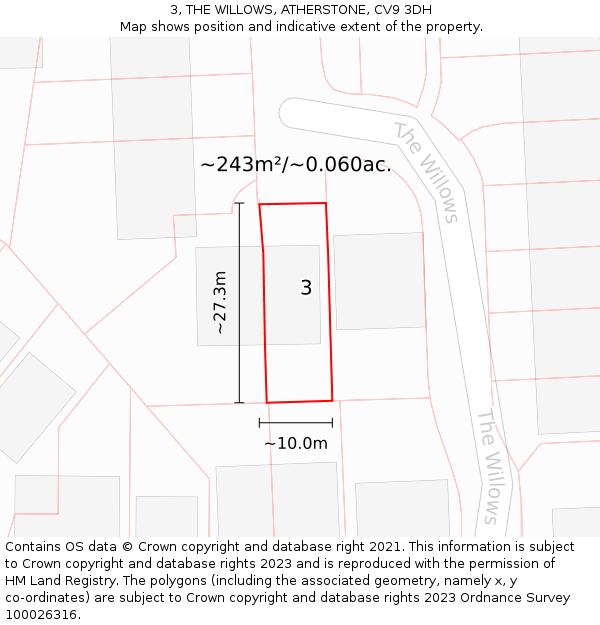 3, THE WILLOWS, ATHERSTONE, CV9 3DH: Plot and title map