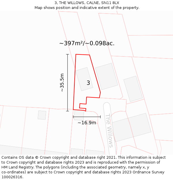 3, THE WILLOWS, CALNE, SN11 8LX: Plot and title map