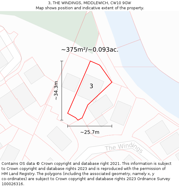 3, THE WINDINGS, MIDDLEWICH, CW10 9GW: Plot and title map