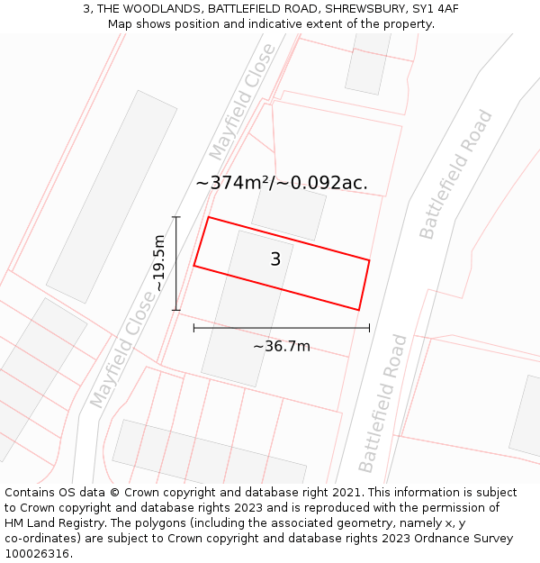 3, THE WOODLANDS, BATTLEFIELD ROAD, SHREWSBURY, SY1 4AF: Plot and title map