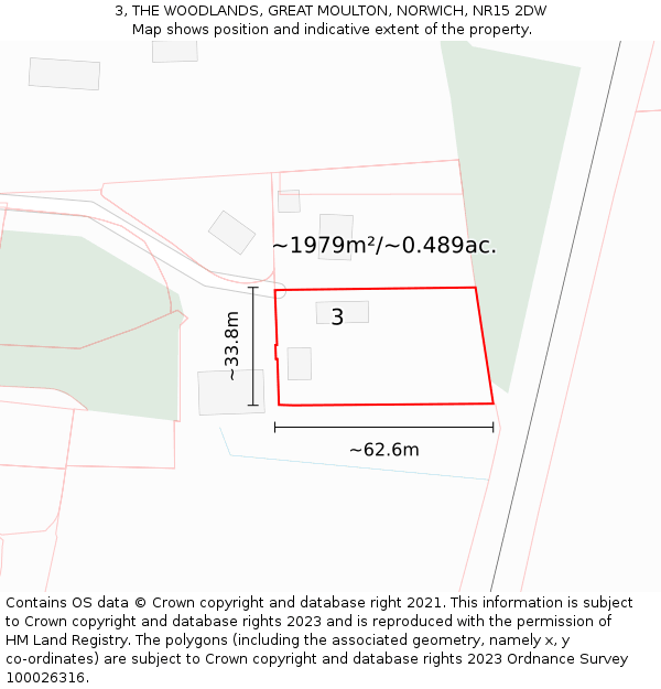 3, THE WOODLANDS, GREAT MOULTON, NORWICH, NR15 2DW: Plot and title map