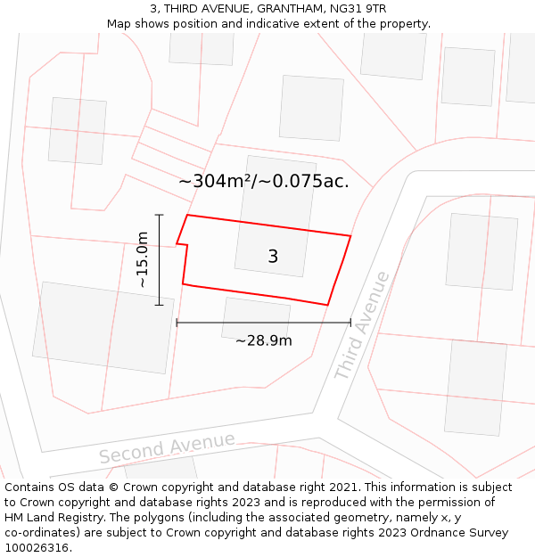 3, THIRD AVENUE, GRANTHAM, NG31 9TR: Plot and title map