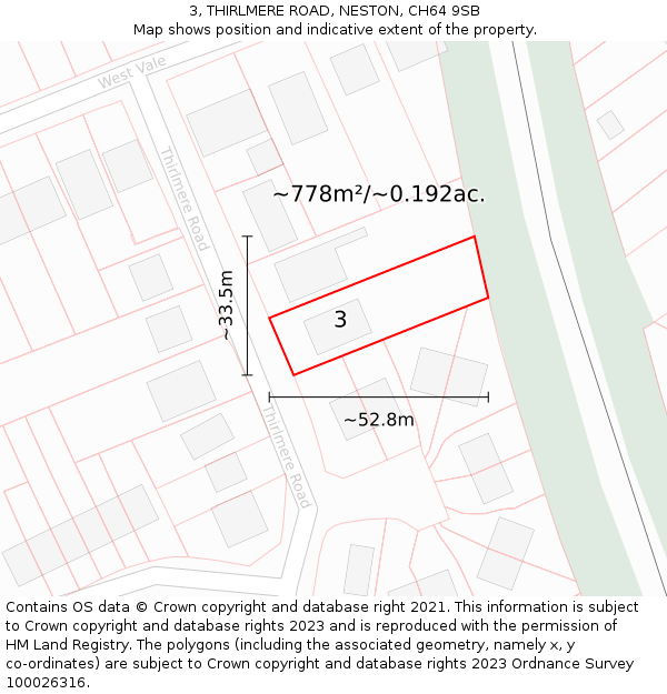 3, THIRLMERE ROAD, NESTON, CH64 9SB: Plot and title map