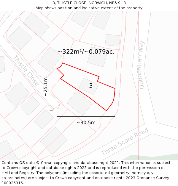3, THISTLE CLOSE, NORWICH, NR5 9HR: Plot and title map