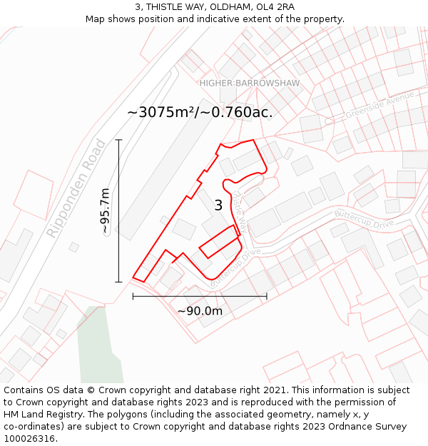 3, THISTLE WAY, OLDHAM, OL4 2RA: Plot and title map