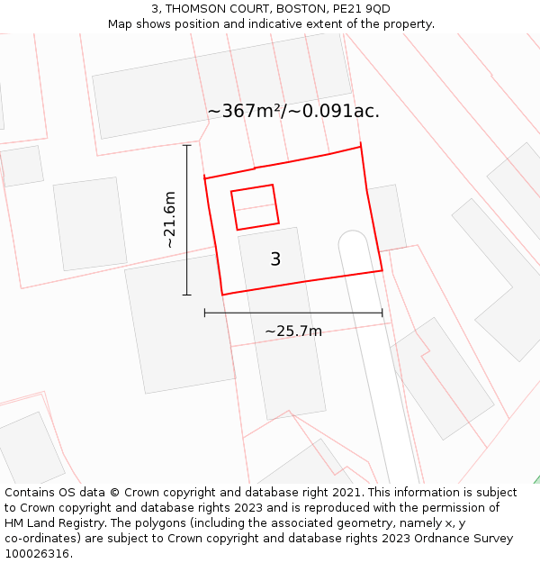 3, THOMSON COURT, BOSTON, PE21 9QD: Plot and title map