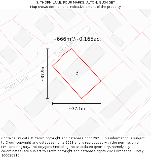 3, THORN LANE, FOUR MARKS, ALTON, GU34 5BT: Plot and title map