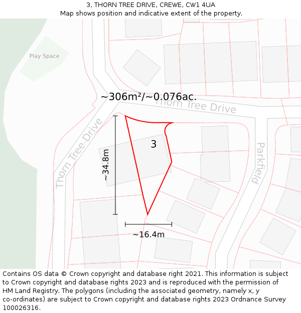 3, THORN TREE DRIVE, CREWE, CW1 4UA: Plot and title map