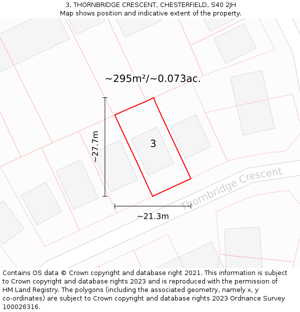 3, THORNBRIDGE CRESCENT, CHESTERFIELD, S40 2JH: Plot and title map