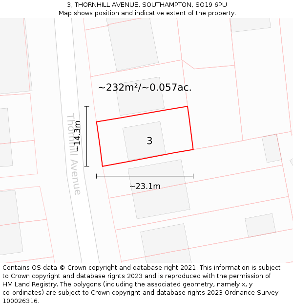 3, THORNHILL AVENUE, SOUTHAMPTON, SO19 6PU: Plot and title map