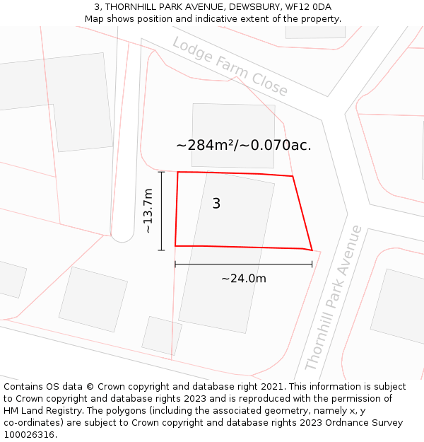 3, THORNHILL PARK AVENUE, DEWSBURY, WF12 0DA: Plot and title map