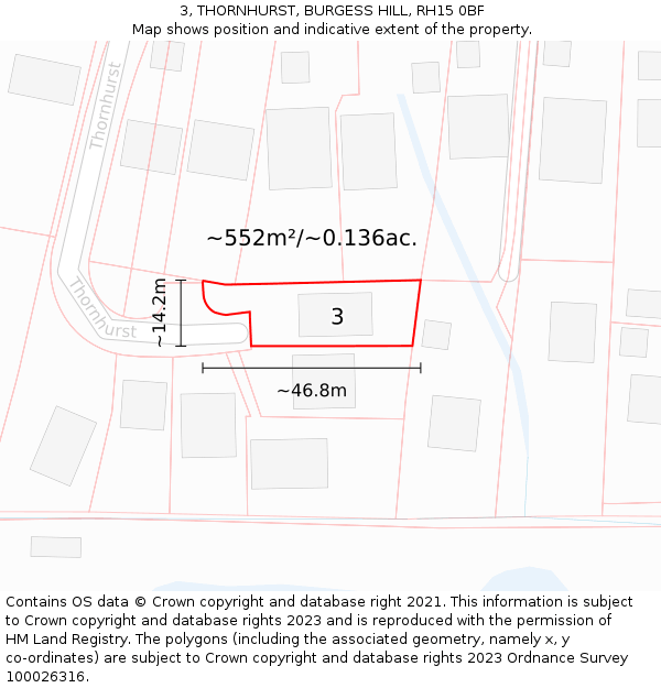 3, THORNHURST, BURGESS HILL, RH15 0BF: Plot and title map