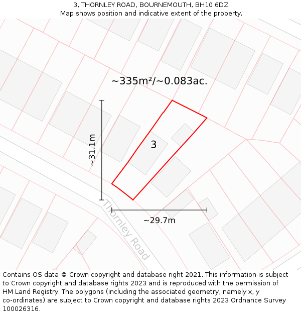 3, THORNLEY ROAD, BOURNEMOUTH, BH10 6DZ: Plot and title map