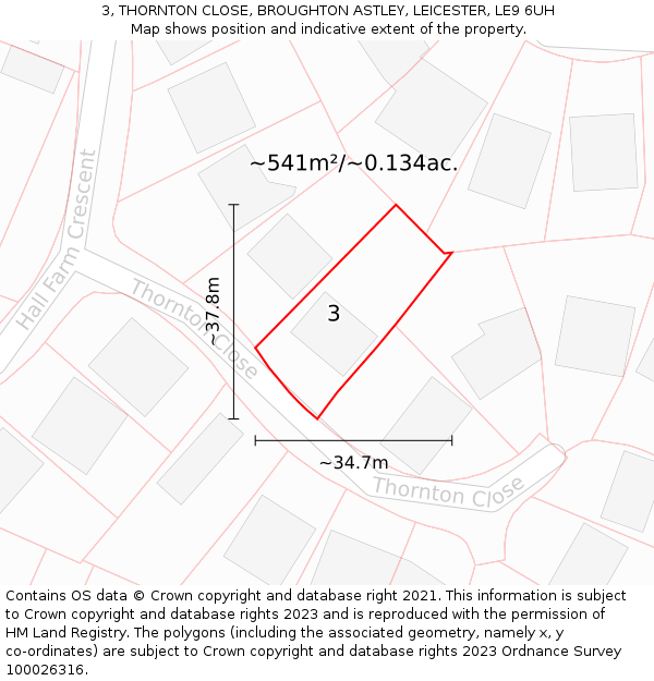 3, THORNTON CLOSE, BROUGHTON ASTLEY, LEICESTER, LE9 6UH: Plot and title map