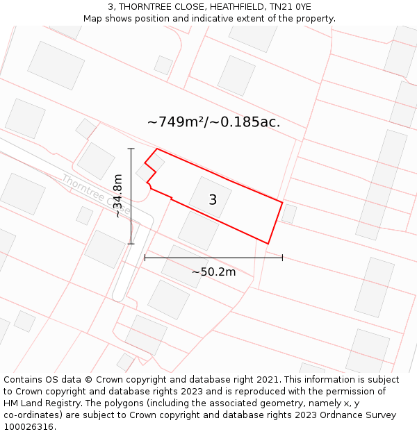 3, THORNTREE CLOSE, HEATHFIELD, TN21 0YE: Plot and title map