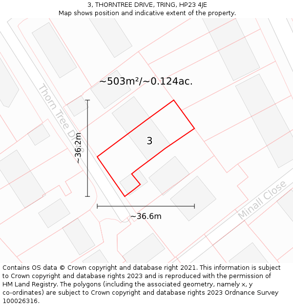 3, THORNTREE DRIVE, TRING, HP23 4JE: Plot and title map