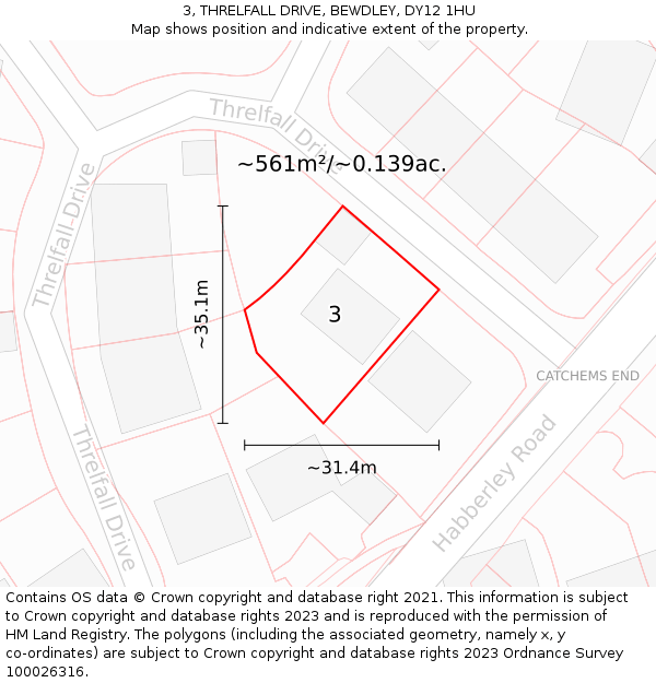 3, THRELFALL DRIVE, BEWDLEY, DY12 1HU: Plot and title map