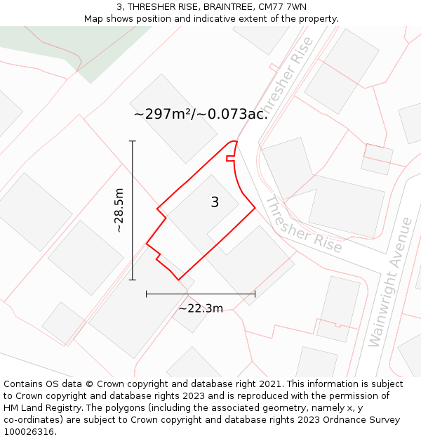 3, THRESHER RISE, BRAINTREE, CM77 7WN: Plot and title map