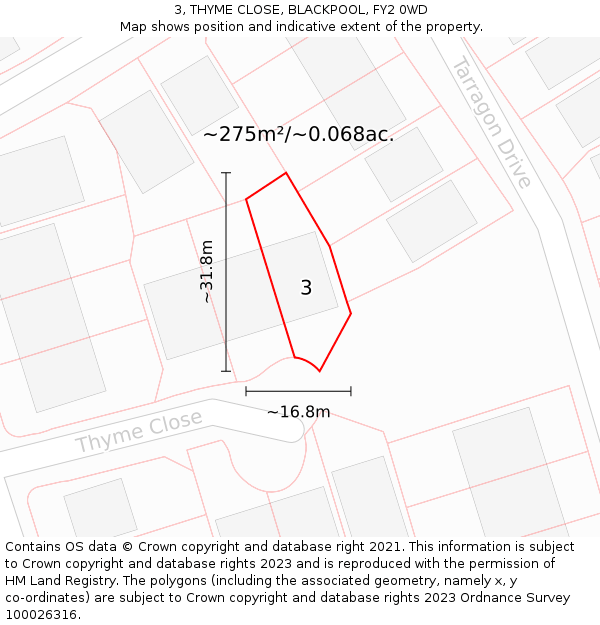 3, THYME CLOSE, BLACKPOOL, FY2 0WD: Plot and title map