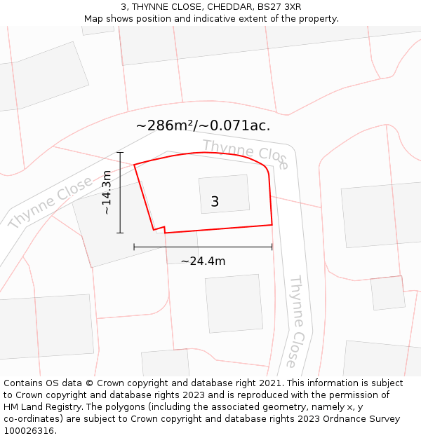 3, THYNNE CLOSE, CHEDDAR, BS27 3XR: Plot and title map