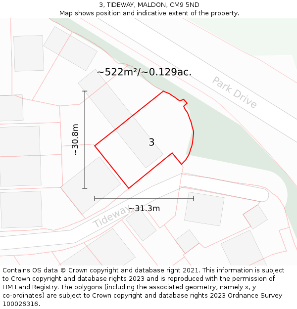 3, TIDEWAY, MALDON, CM9 5ND: Plot and title map