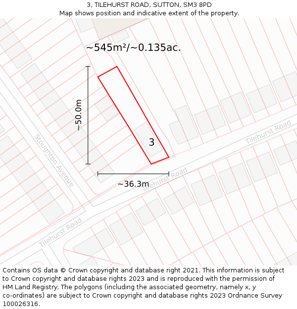 3, TILEHURST ROAD, SUTTON, SM3 8PD: Plot and title map