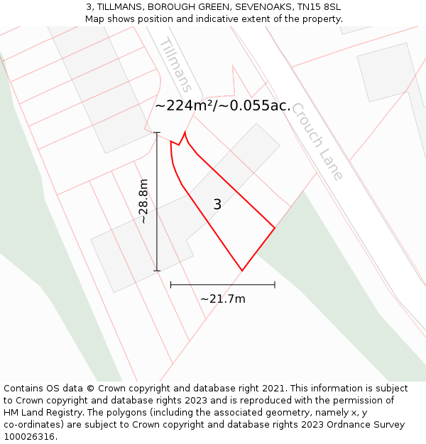 3, TILLMANS, BOROUGH GREEN, SEVENOAKS, TN15 8SL: Plot and title map