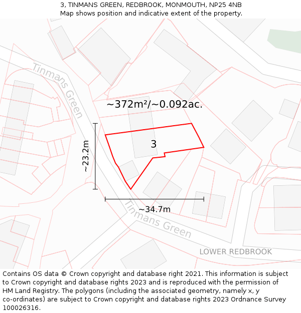 3, TINMANS GREEN, REDBROOK, MONMOUTH, NP25 4NB: Plot and title map