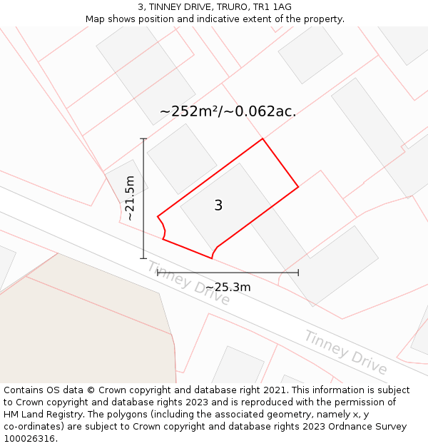 3, TINNEY DRIVE, TRURO, TR1 1AG: Plot and title map