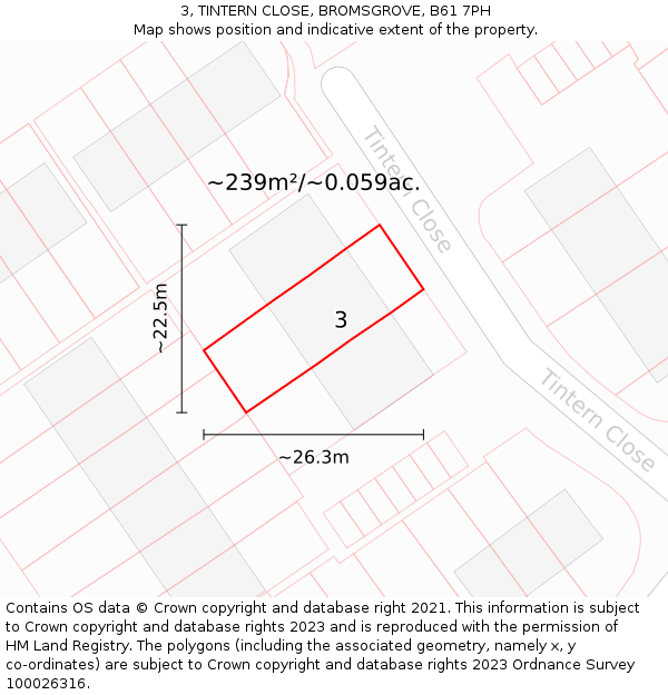 3, TINTERN CLOSE, BROMSGROVE, B61 7PH: Plot and title map