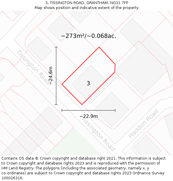 3, TISSINGTON ROAD, GRANTHAM, NG31 7FP: Plot and title map