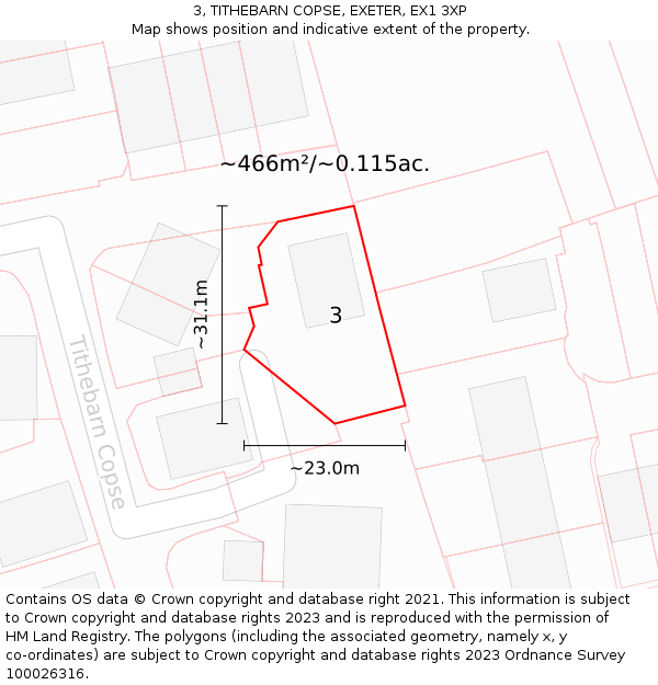 3, TITHEBARN COPSE, EXETER, EX1 3XP: Plot and title map