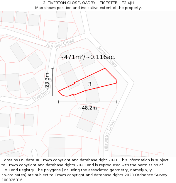 3, TIVERTON CLOSE, OADBY, LEICESTER, LE2 4JH: Plot and title map
