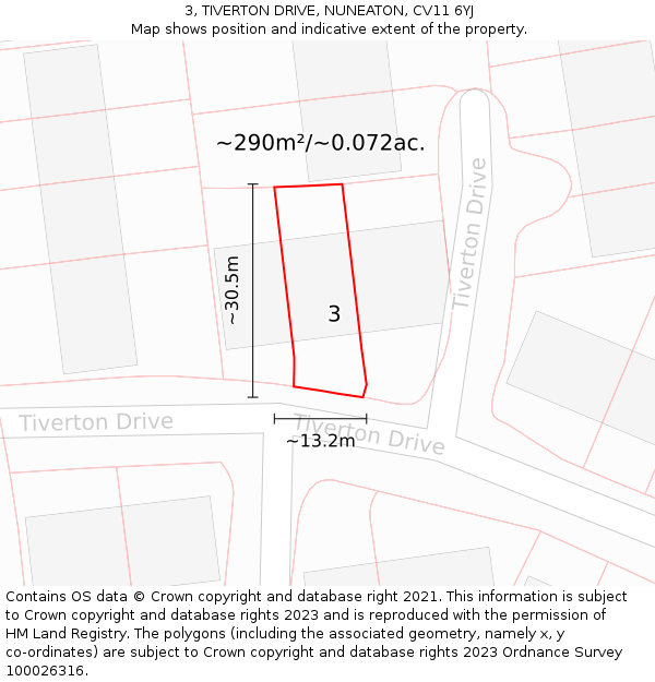 3, TIVERTON DRIVE, NUNEATON, CV11 6YJ: Plot and title map